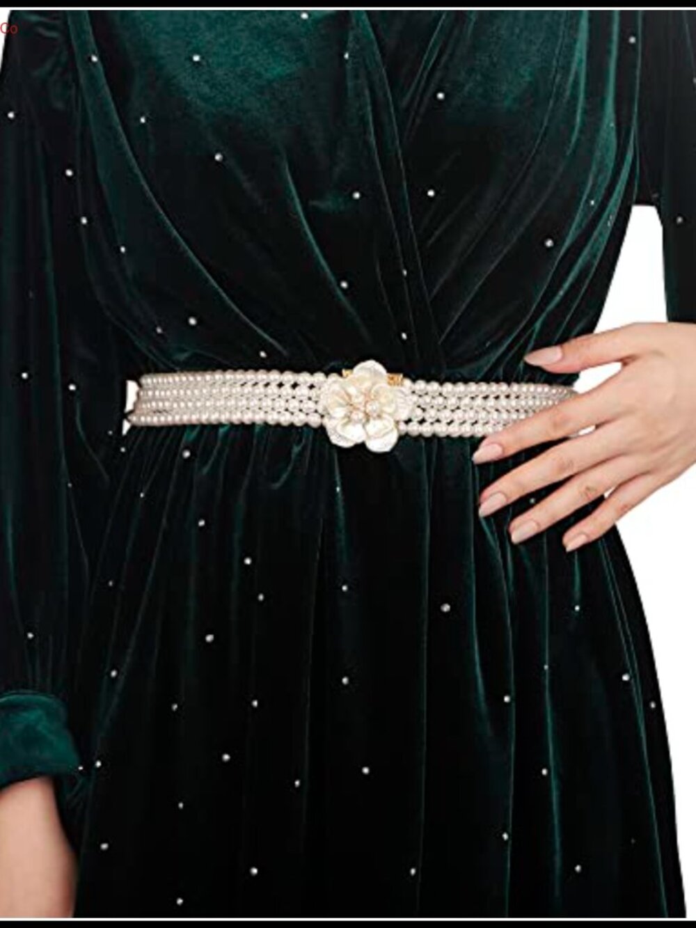 Elastic Pearl Waist Chain Rhinestone Flower Bridal Dress Belt Adjustable